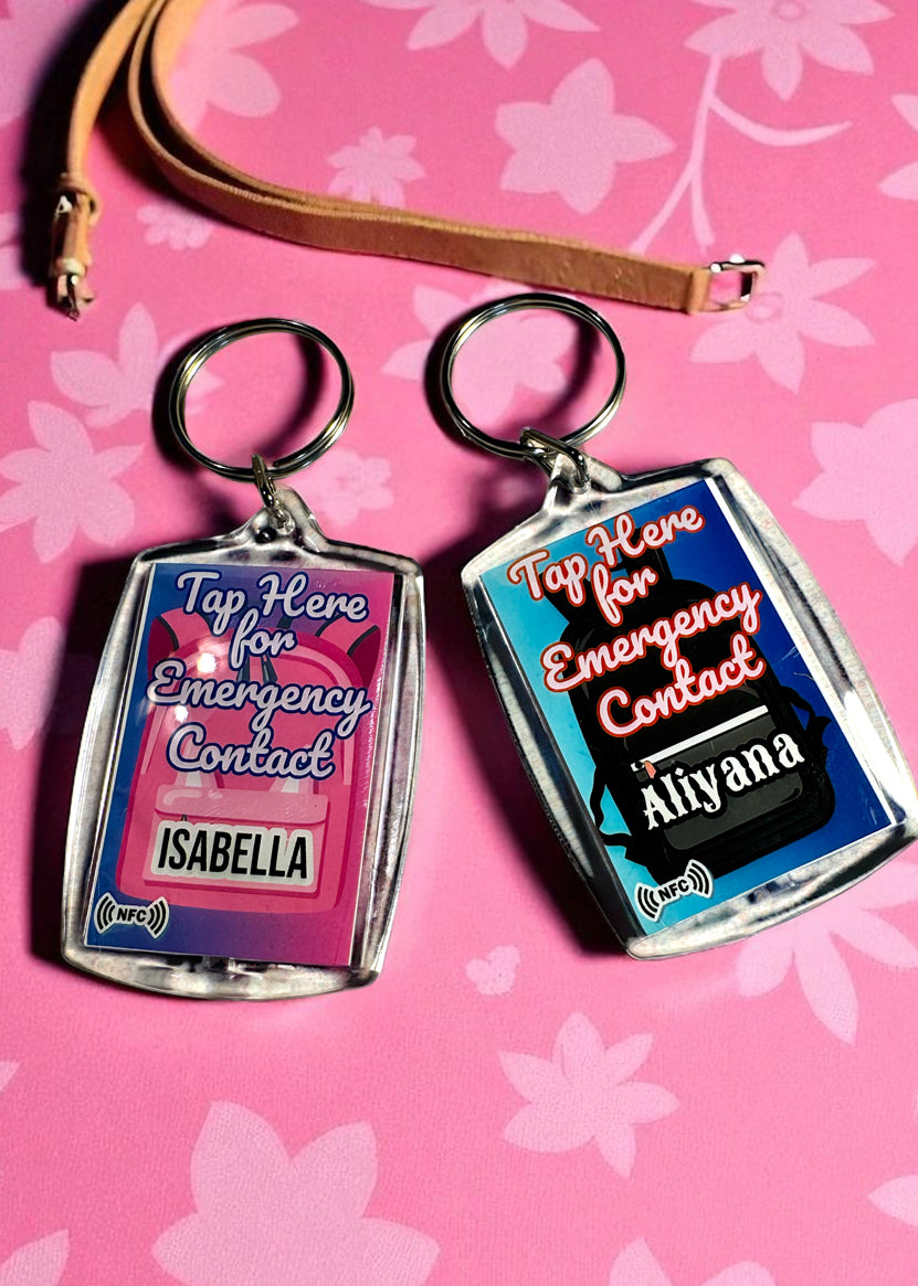 NFC Emergency Contact Keychain for Kids – Custom Name & Medical Info
