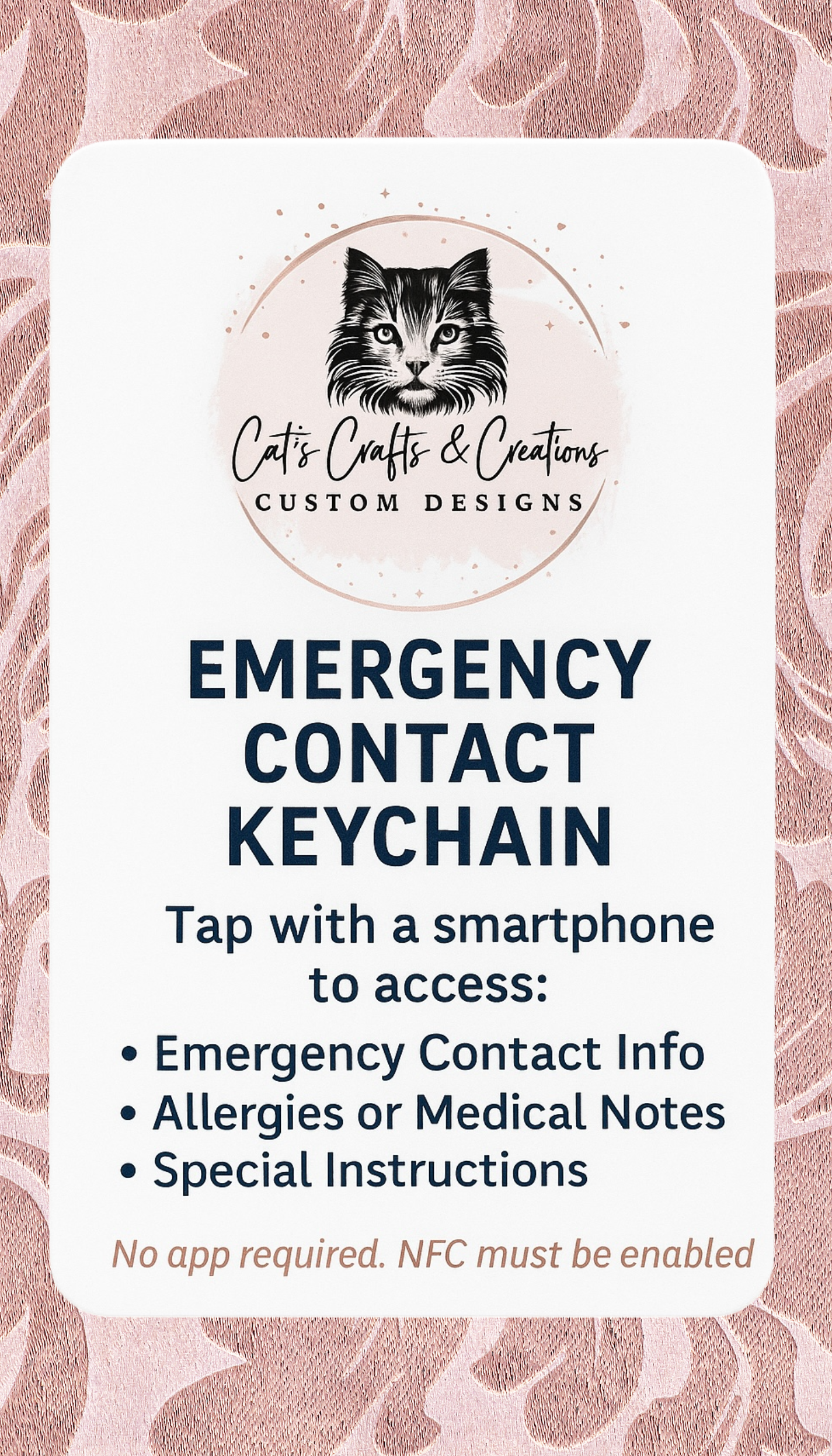 NFC Emergency Contact Keychain for Kids – Custom Name & Medical Info