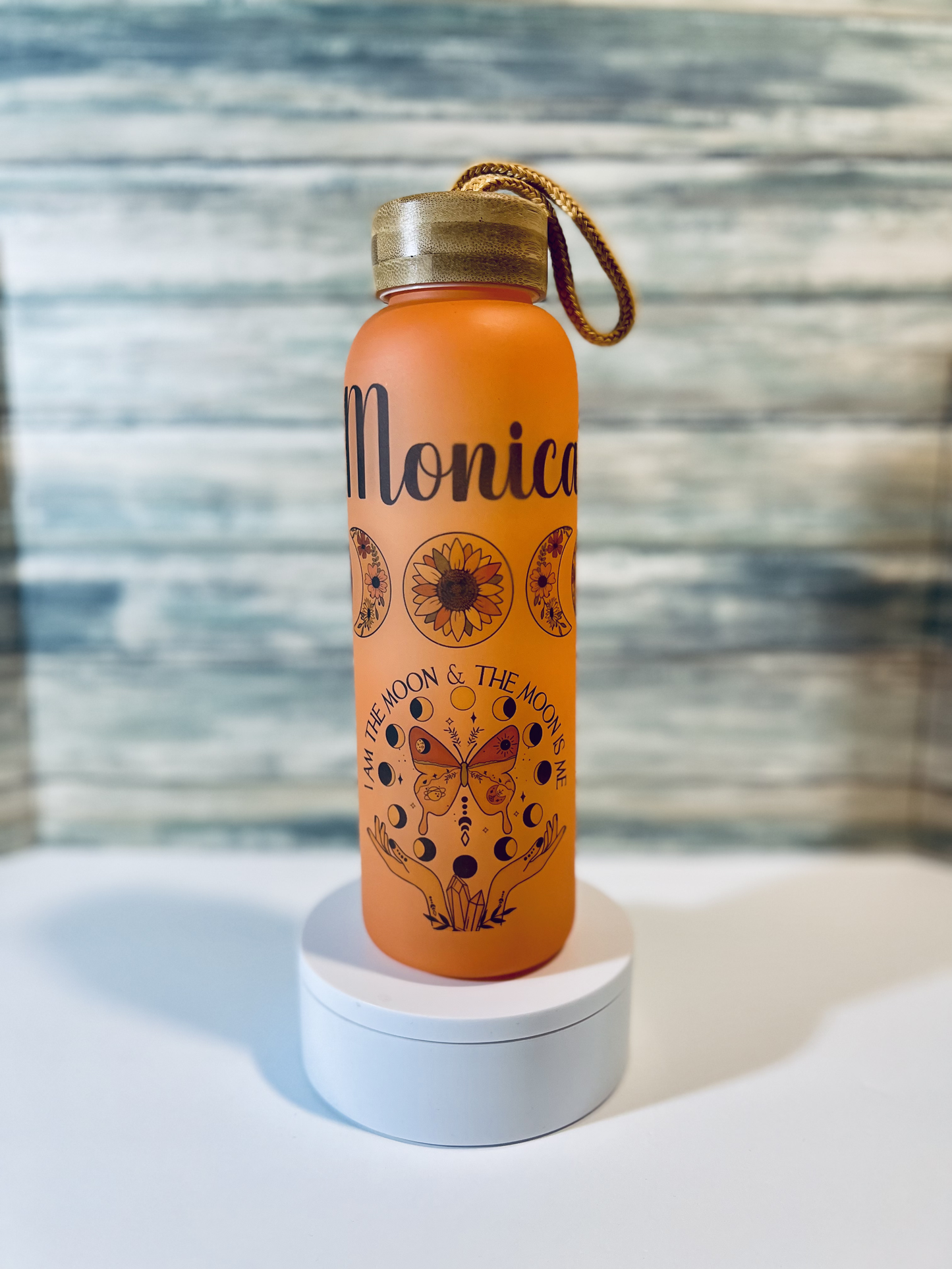 Custom Bamboo Lid 25 Oz Frosted Glass Bottle